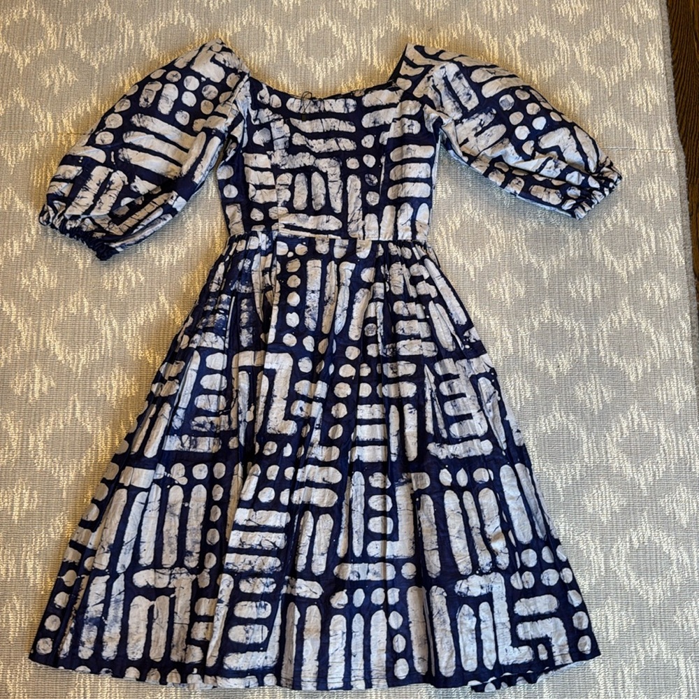 Busayo Never Worn Tunde Dress in Blue and White 100% Cotton Size Small